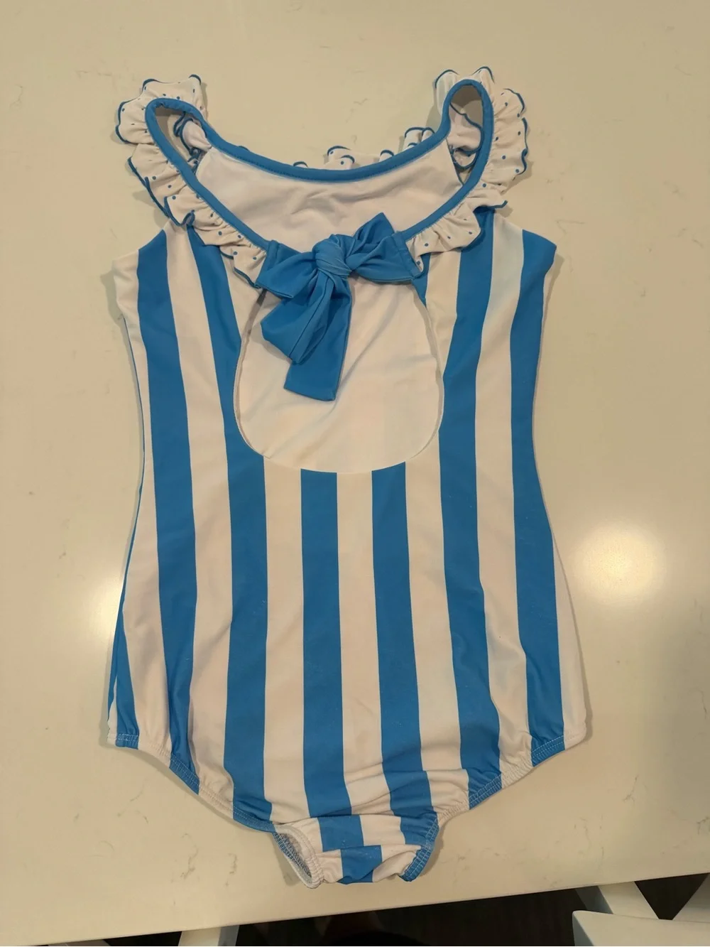 SweetHoney Blue & White Striped Ruffle One-Piece Swimsuit